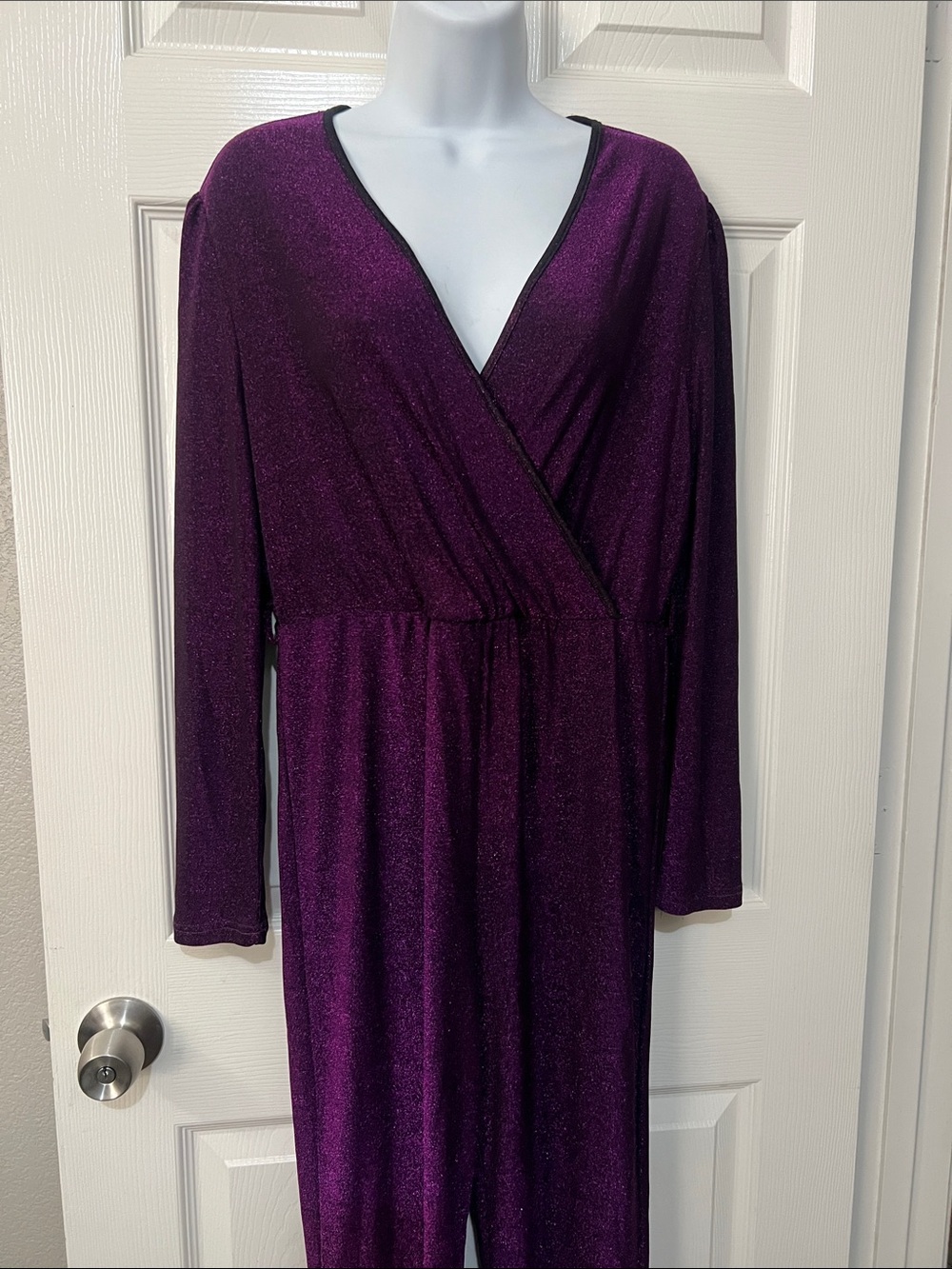 Allegra K Plum Sparkle Wrap Jumpsuit NWT retail $42